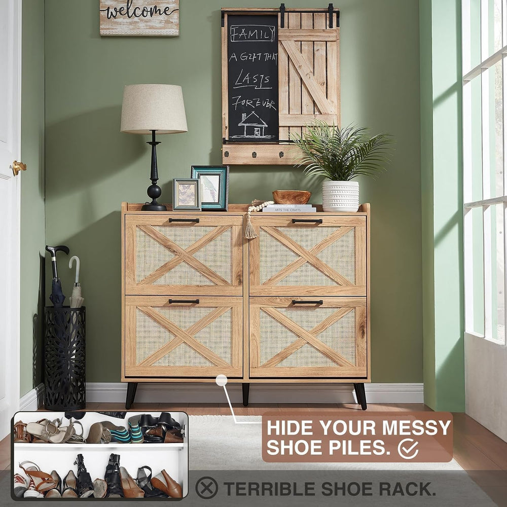 Barnyatoh Farmhouse Shoe Storage Cabinet,Shoe Organizer with 4 Flip Drawers
