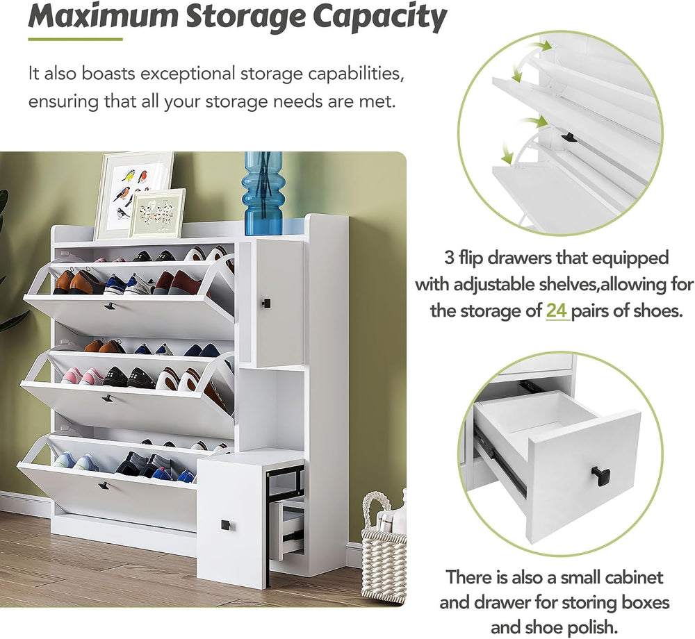 Lakifun Shoe Storage Cabinet with 3 Flip Drawers, Modern Shoe Cabinet with Sl...