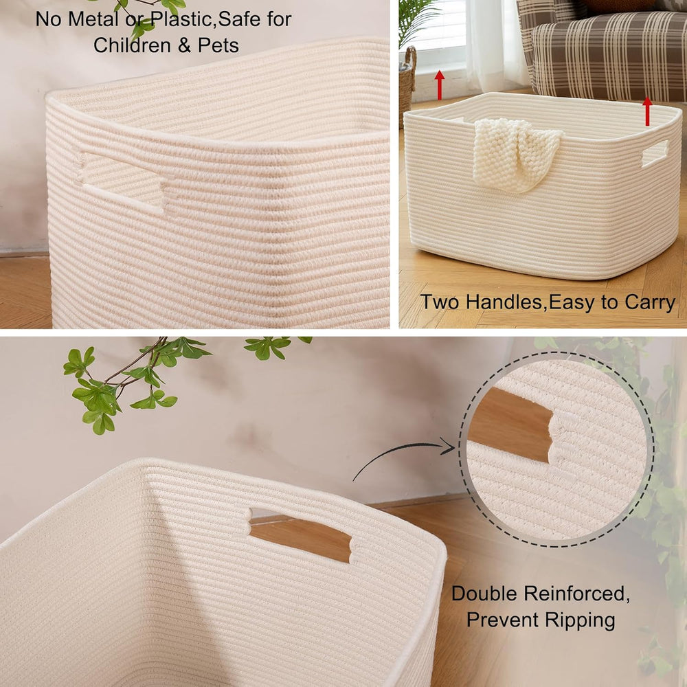 OIAHOMY 118L XXXLarge Rope Storage Basket, Oversized Blanket Basket White