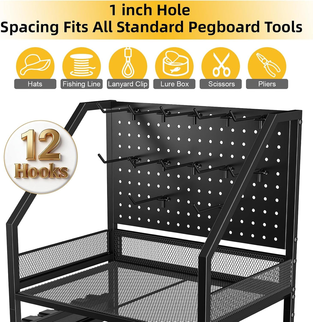 Fishing Rod Holder with Wheels for Garage, 12-Rod Fishing Pole Holders