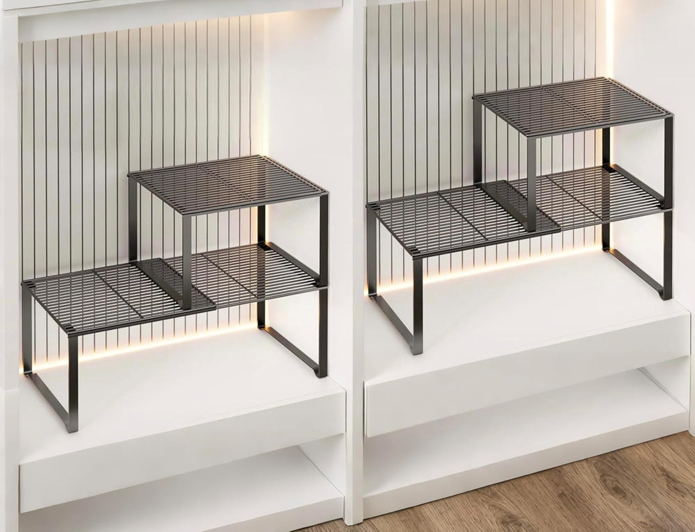 Extendable Metal Wire Shelf Organizer - Adjustable 15-24.4in Length, Stackabl...