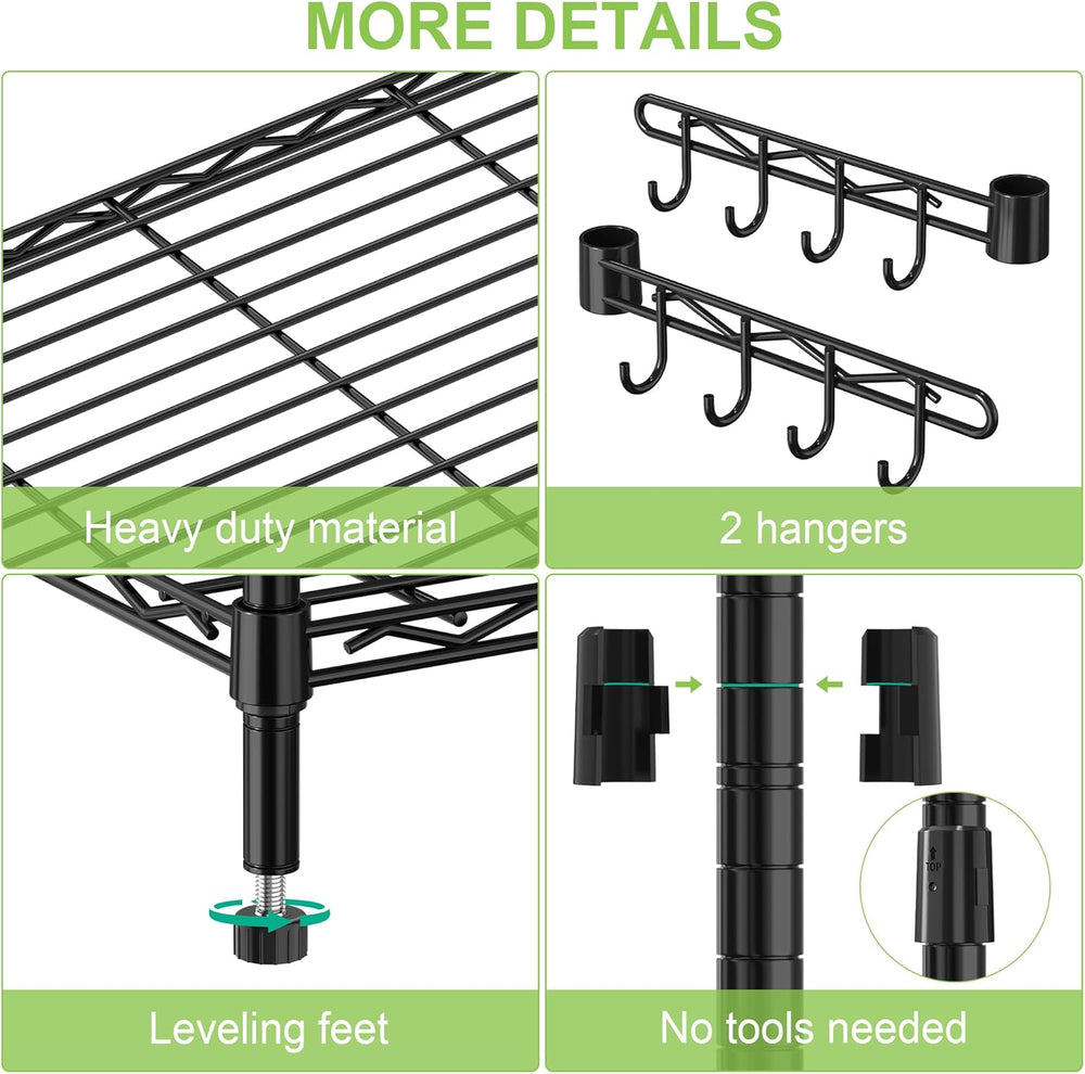 5 Tier Wire Metal Shelving Rack Garage Storage Rolling Shelves with Wheels