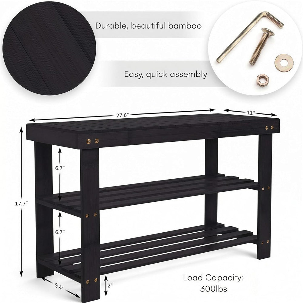 Bamboo 3 Tier Shoe Rack Bench, Premium Shoe Organizer or Entryway Bench, Perf...