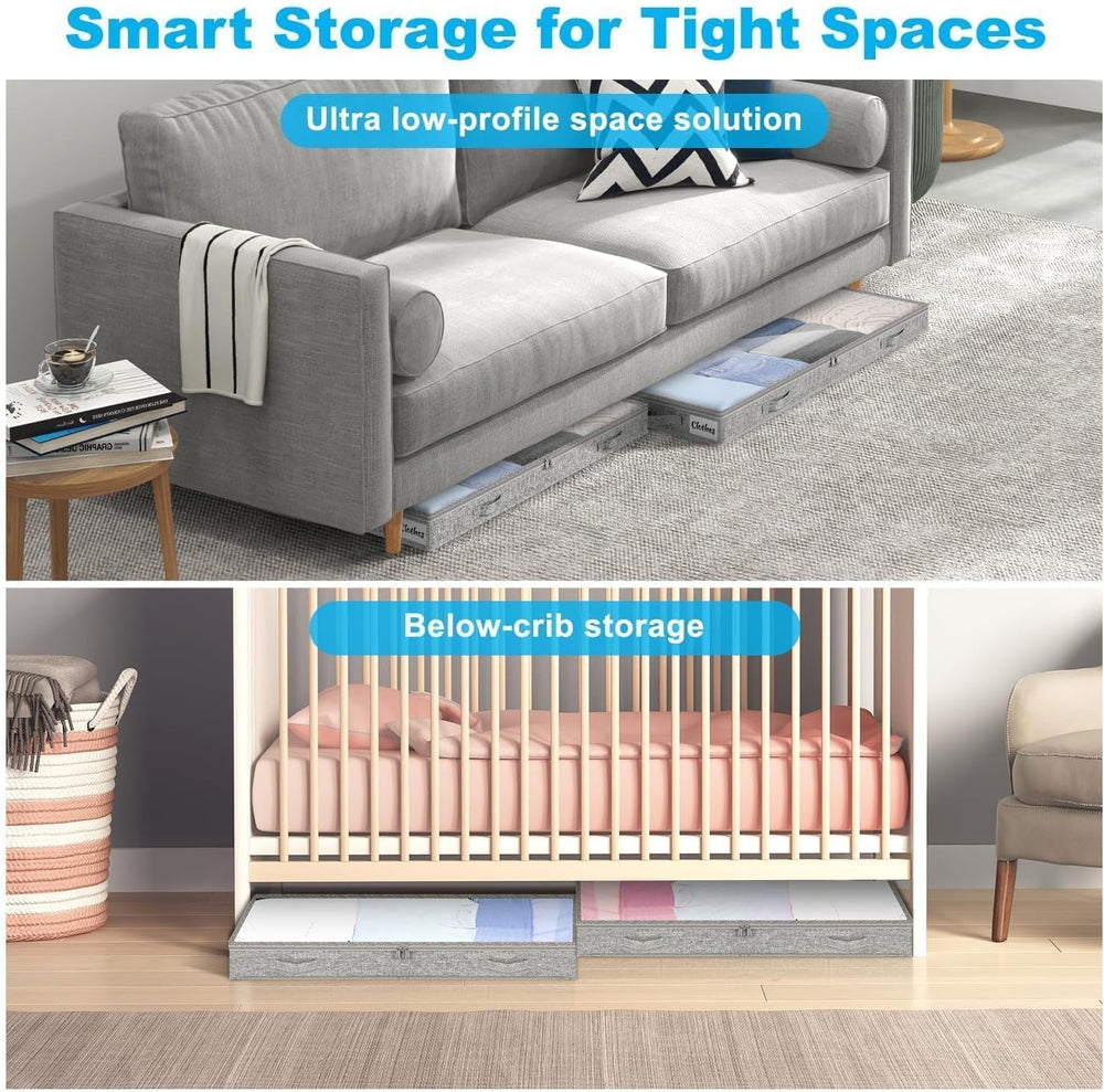 3 Inch Low Profile Under Bed Storage Drawer 4 Pack, Lightweight Underbed Clot...