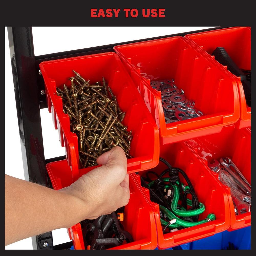 47-Bin Garage Organization Rack (15 Large, 32 Small) - Tabletop or Wall Mount...