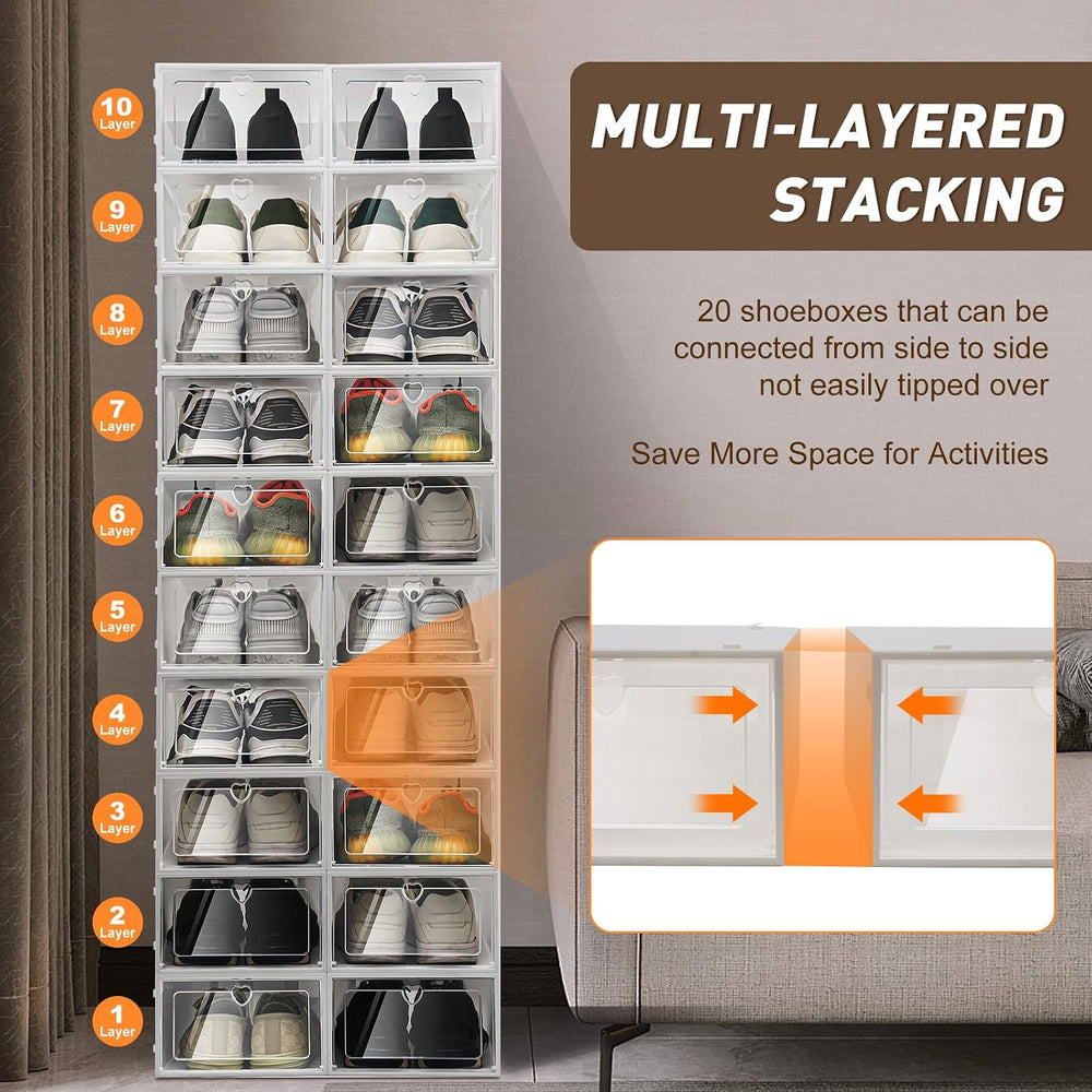 20 Pack Shoe Organizer for Entryway Closet, Clear Plastic