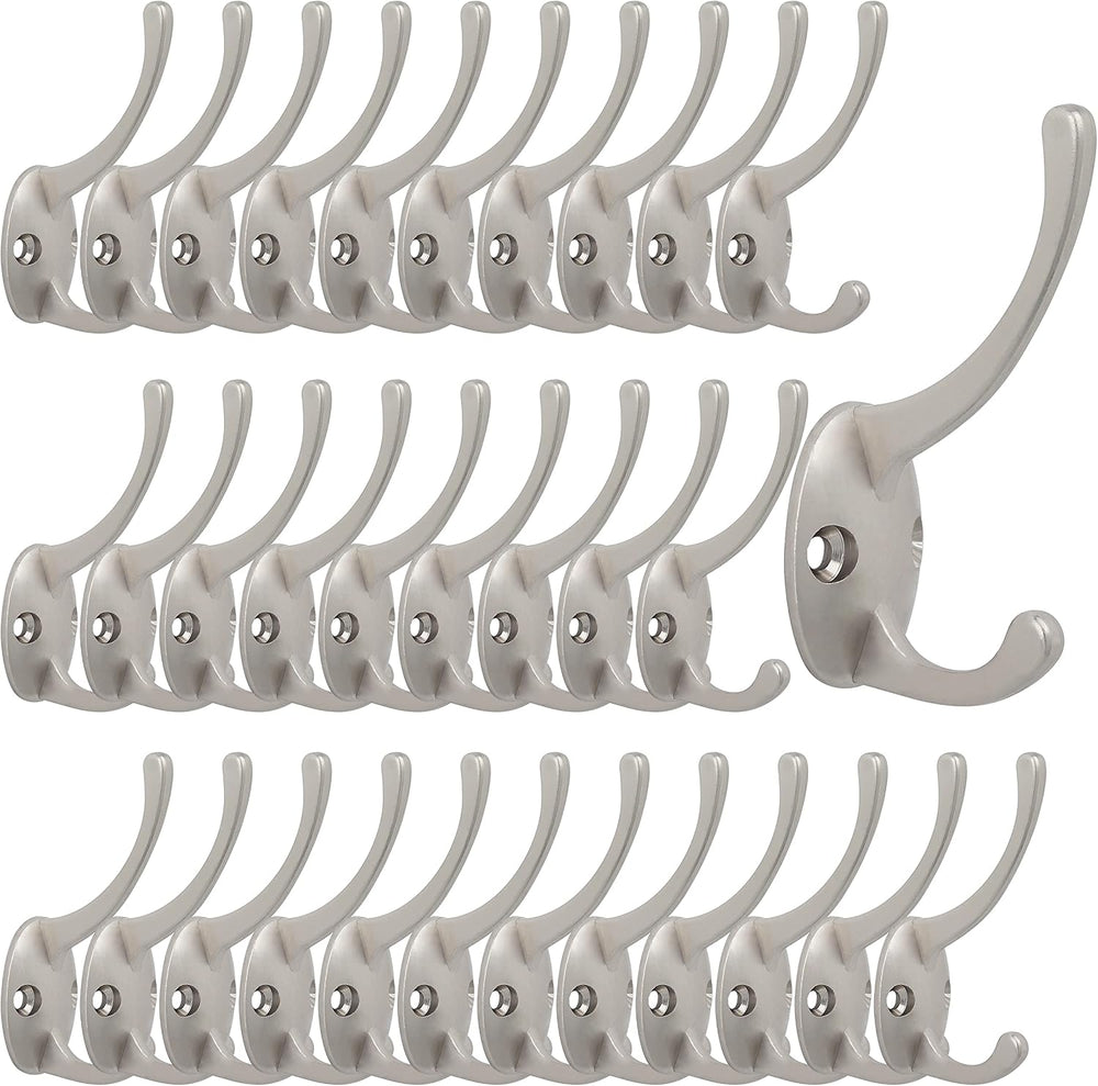 IBosins 32 Pack Silvery Double Coat Hooks Wall Mounted with 64 Screws