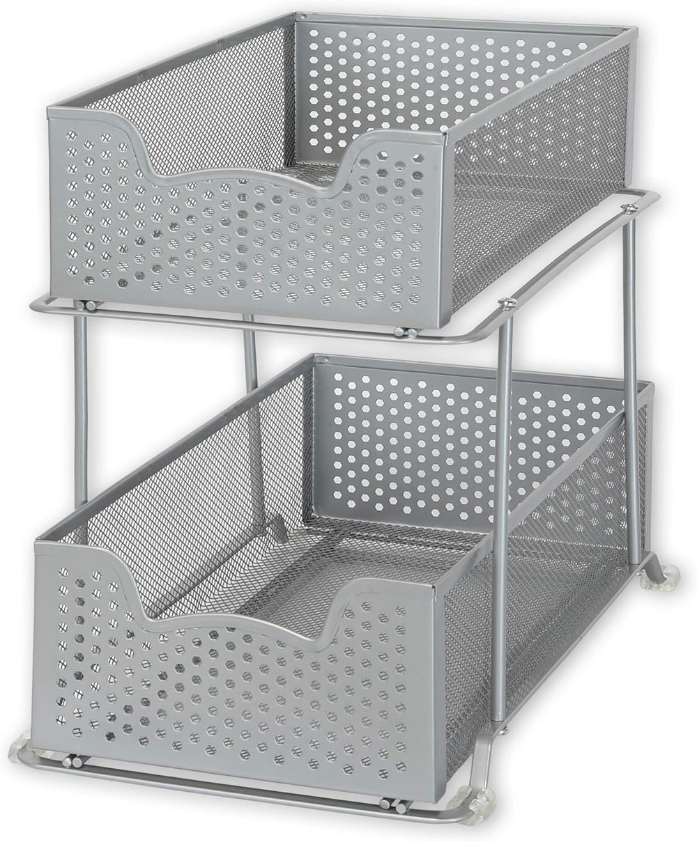 Simple Houseware 2 Tier Sliding Cabinet Basket Organizer Drawer, Silver
