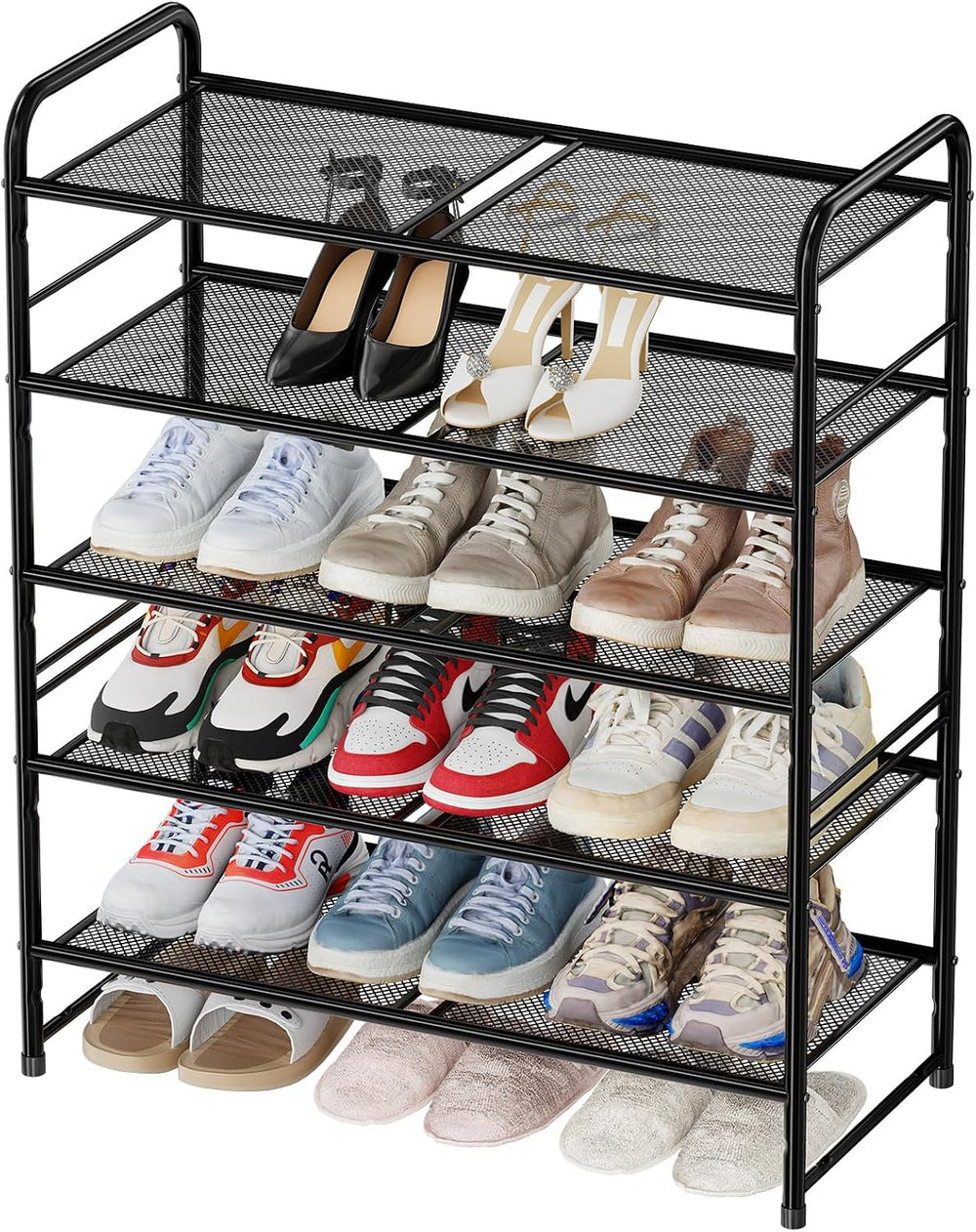 Shoe Rack 5 Tier 27" Heavy Duty Metal Mesh Closet Shoe Organizer, Black