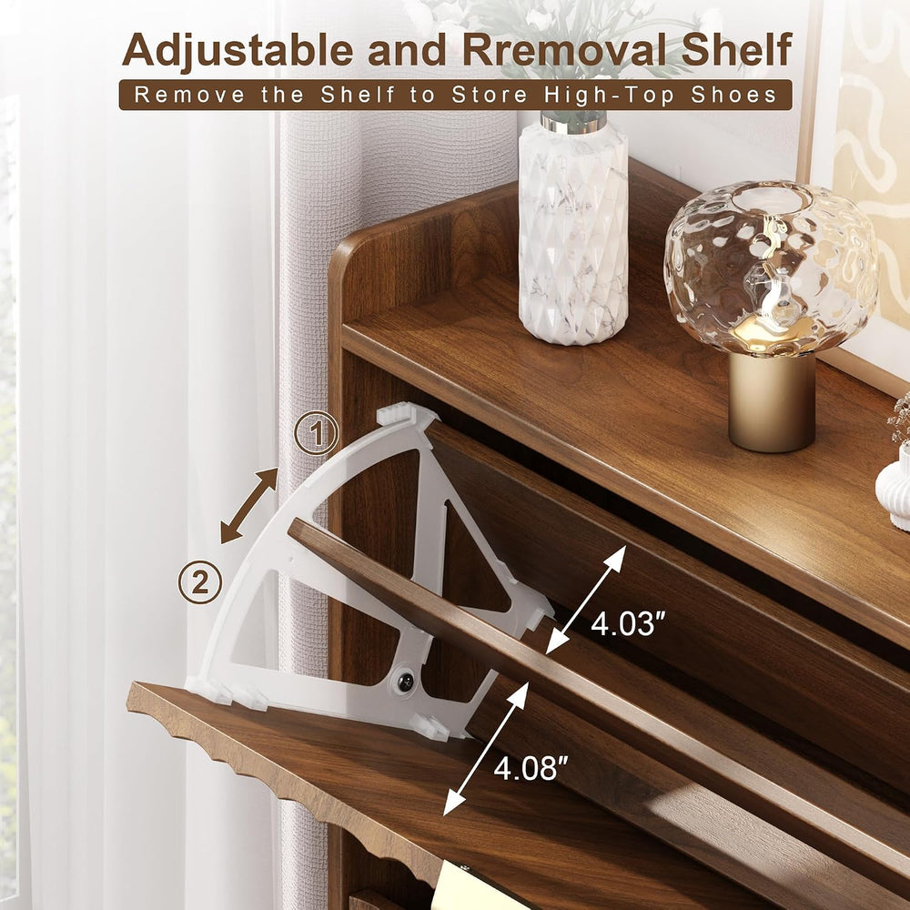 Shoe Storage Cabinet with with 2 Flip Drawers, Entryway Shoe Rack Organizer w...