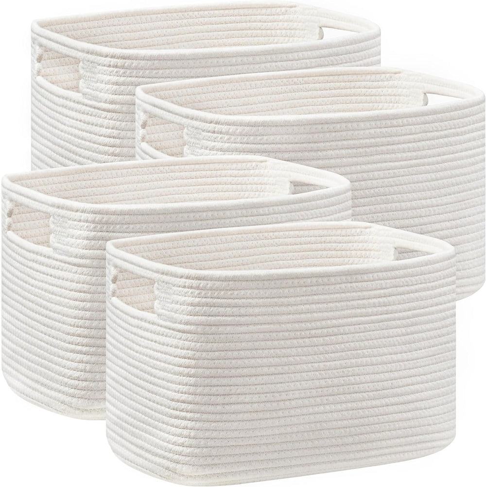 4 Pack Storage Baskets for Organizing, Shelf Baskets with Handles, White