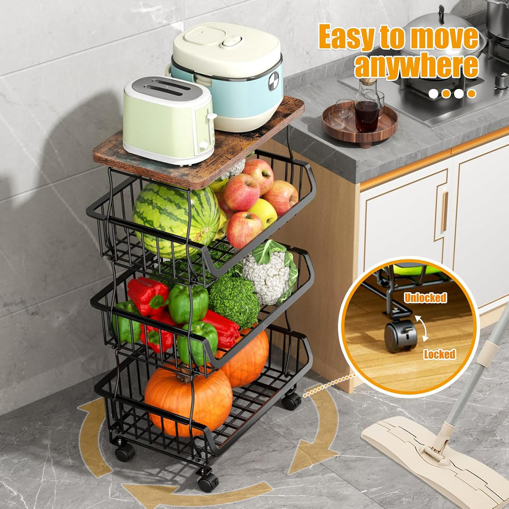 Gsiekare 4 Tier Fruit and Vegetable Basket for Kitchen with Wheels