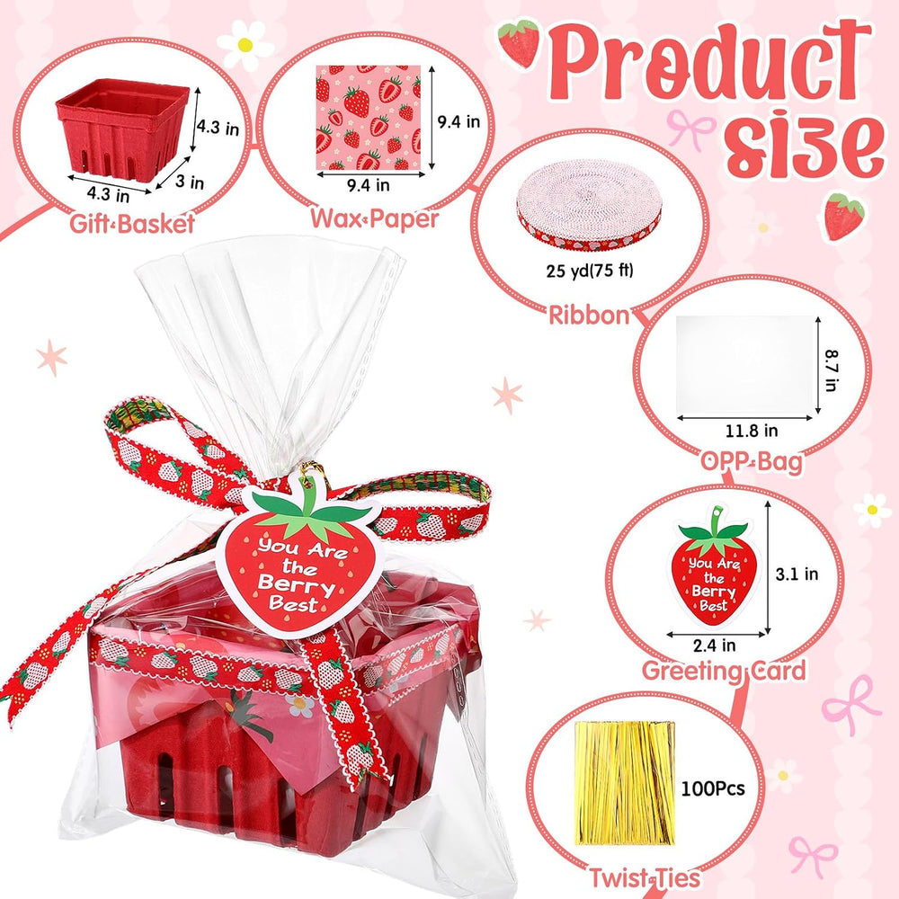 Mimorou 24 Set Strawberry Themed Gift Baskets Bulk for Treat Cookie Snack