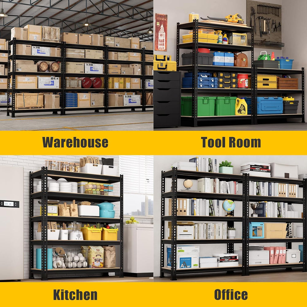 31.5" W x 16" D x 63" H 5-Tier Metal Storage Shelves: Heavy Du...