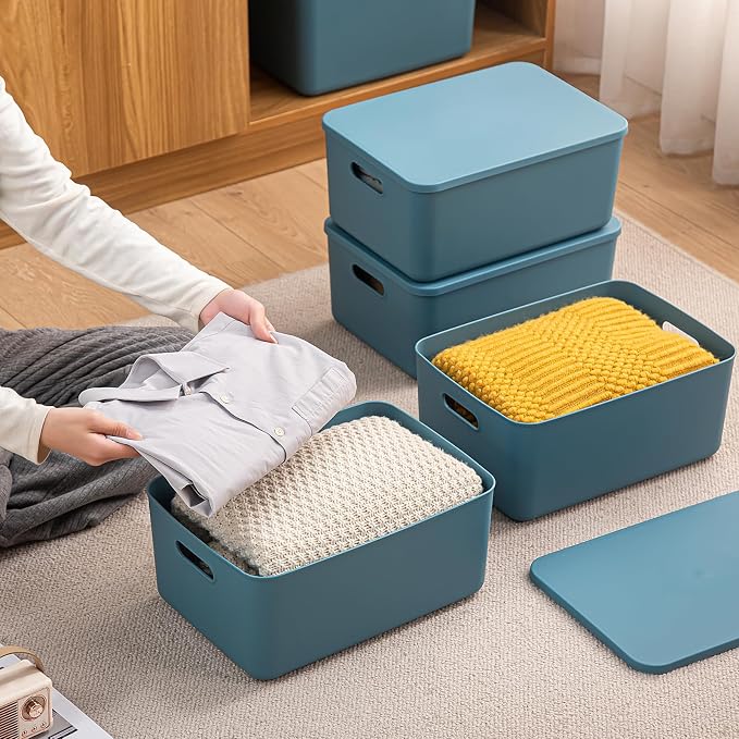 Plastic Storage Bins with lids, Storage Baskets, Container with handle