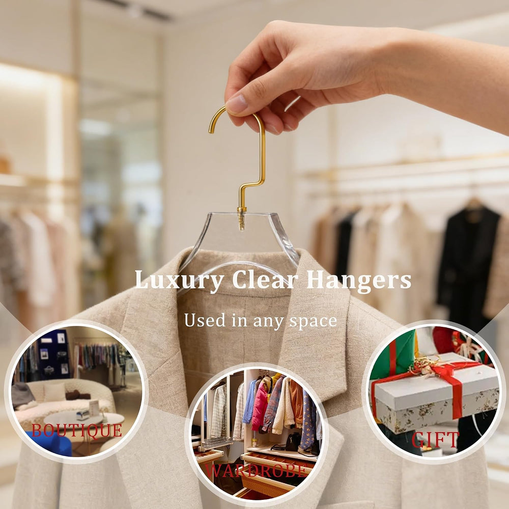 Acrylic Hangers 30 Pack,Clear Crystal Hanger with Gold Hook 15.55 Inch,Premiu...