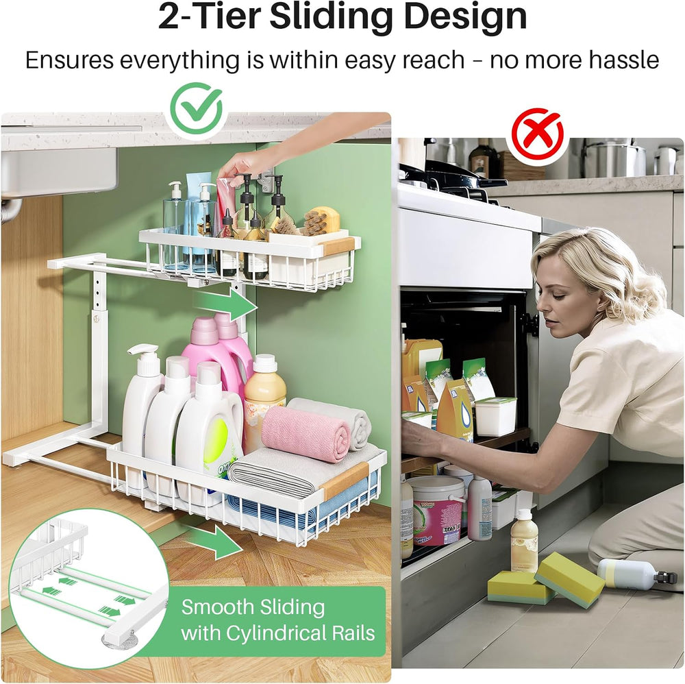 Kitstorack Under Sink Organizer, 2 Tier Under the Sink Storage, Slide out Pul...