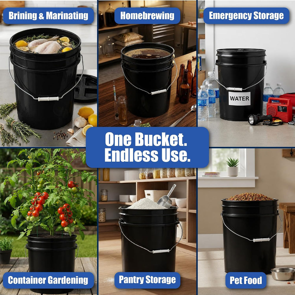 ePackageSupply 5 Gallon Bucket - Food Grade w/Lid BPA-Free, 6 Pack - Black