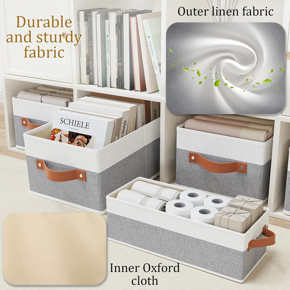 OUTBROS Foldable Drawer Organizers Gray/White, 16.1x6.5x9.8 inch, 6-Pack