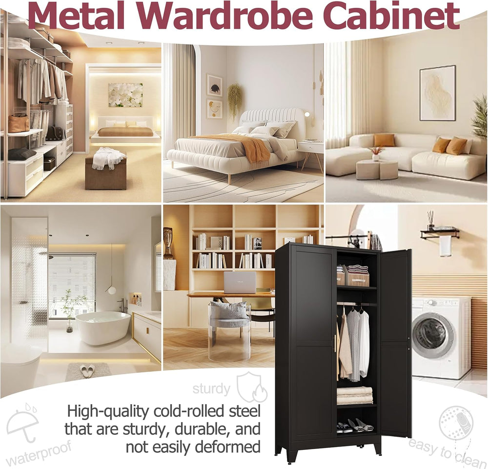 GAIOUS Metal Wardrobe Cabinet with Hanging Rod, Clothing Storage Cabinets