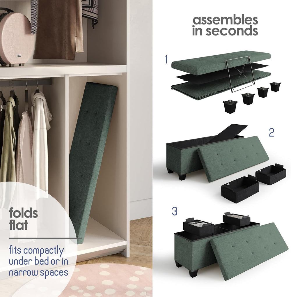 Storage Ottoman Bench with Bins, 43-in Storage Bench for Bedroom End of Bed, ...