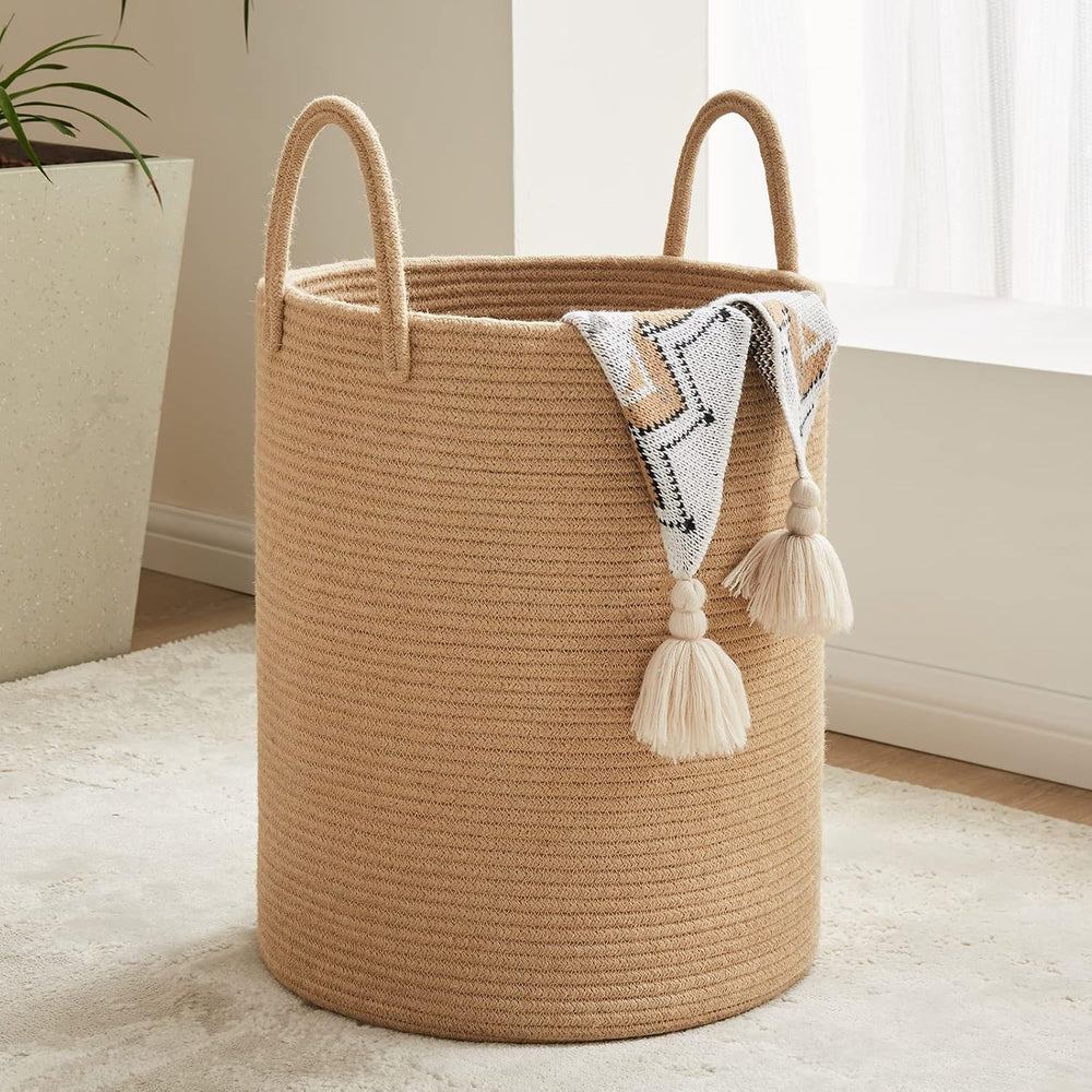 Fiona's magic Jute Rope Laundry Hamper, 72L Tall Blanket Storage