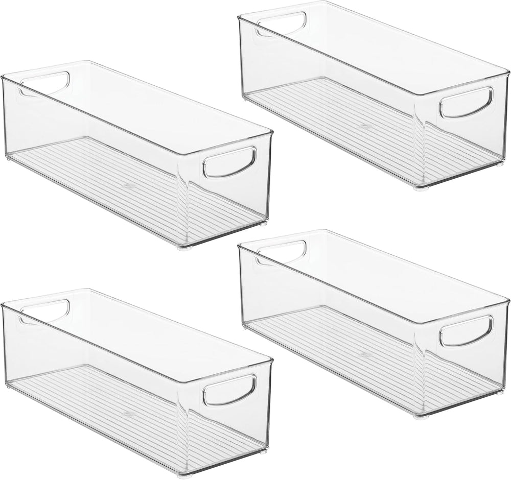 iDesign Plastic Stackable Pantry Bin with Handles, Set of 4, Clear
