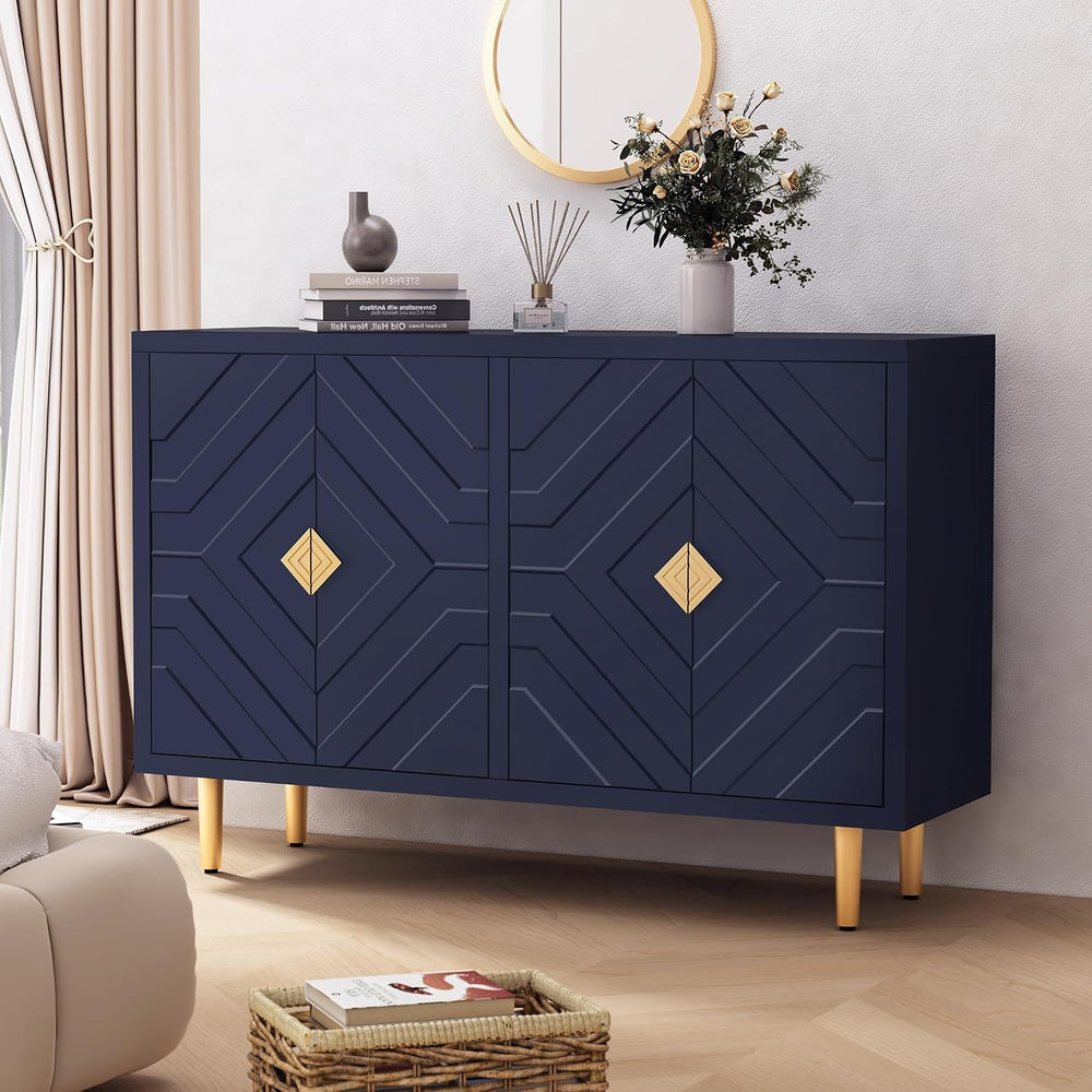 HLR 48'' Modern Sideboard Buffet Storage Cabinet with 4 Doors, Blue