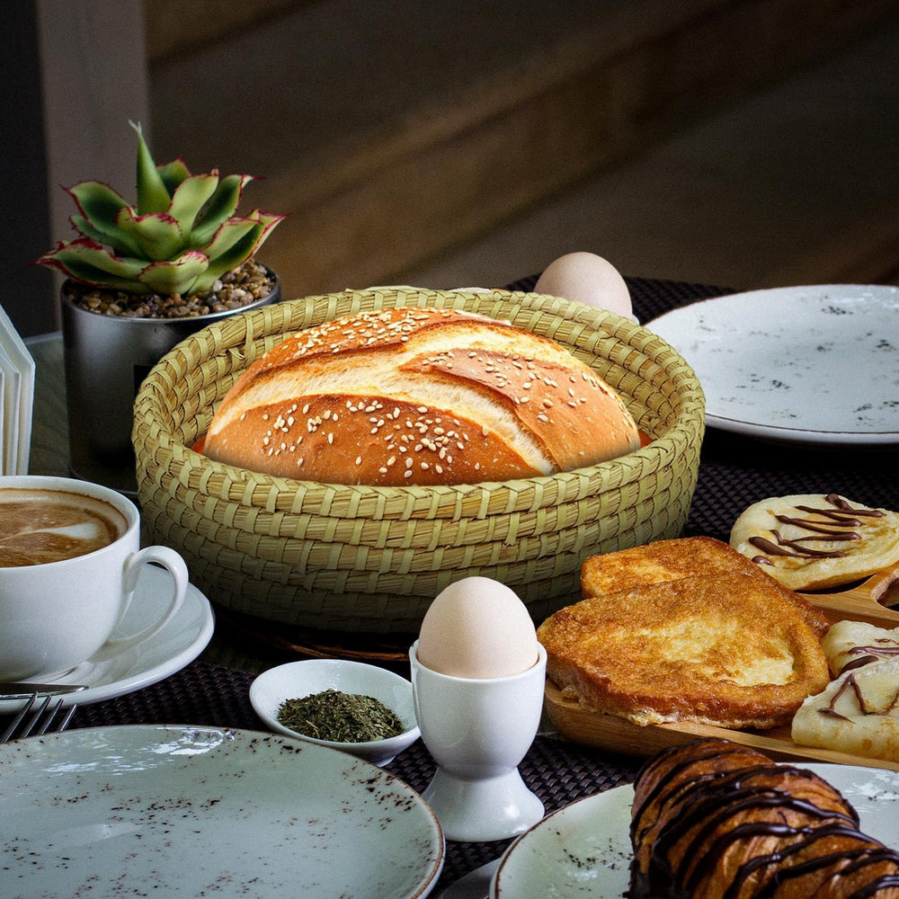 Oval Bread Warmer Basket with Terracotta Stone – Handwoven Bread Baskets for ...