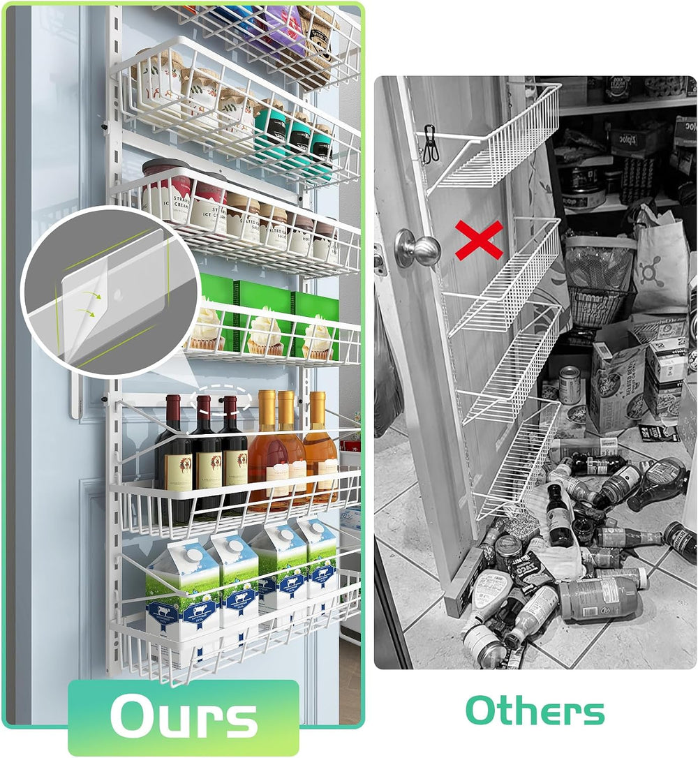 Mefirt Over The Door Pantry Organizer, Wall Mount Spice Rack 6-Tier White