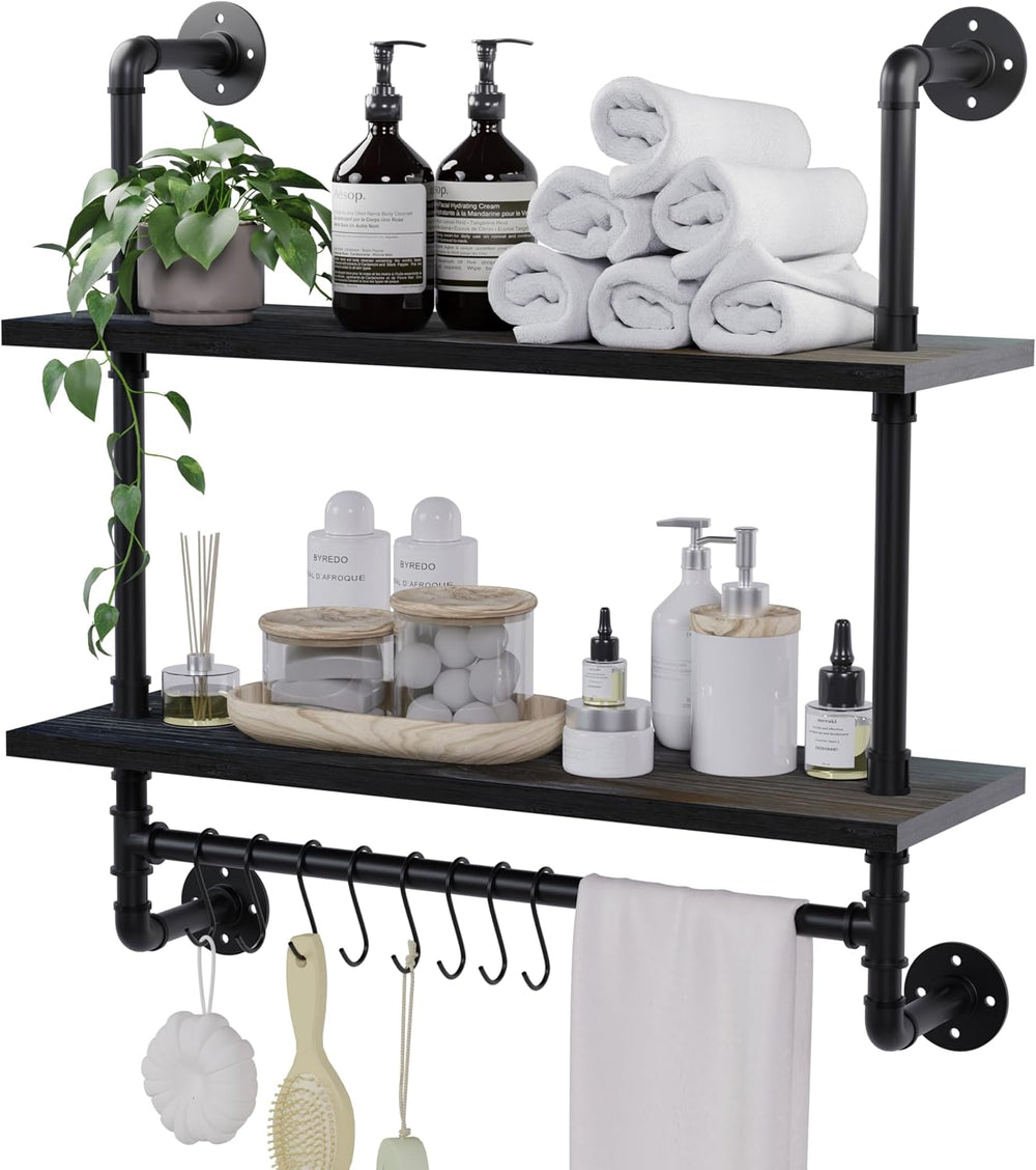 Industrial Pipe Bathroom Shelves Shelving 24" Black Floating Shelves