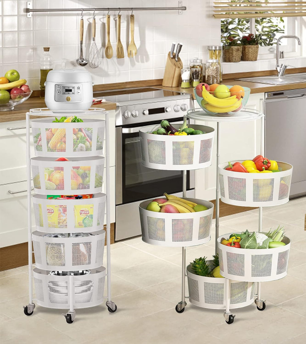 LIBOOI 5 Tier Rotating Storage Rack with Metal Shelves, Kitchen Basket, Food ...