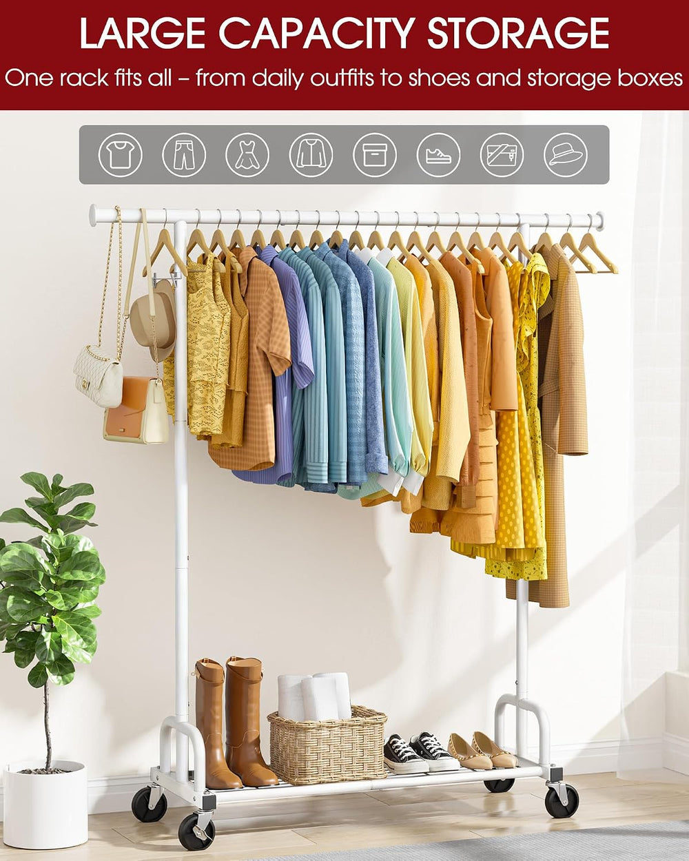 Sakugi Clothes Rack - Large-Capacity Clothing Racks for Hanging Clothes with ...