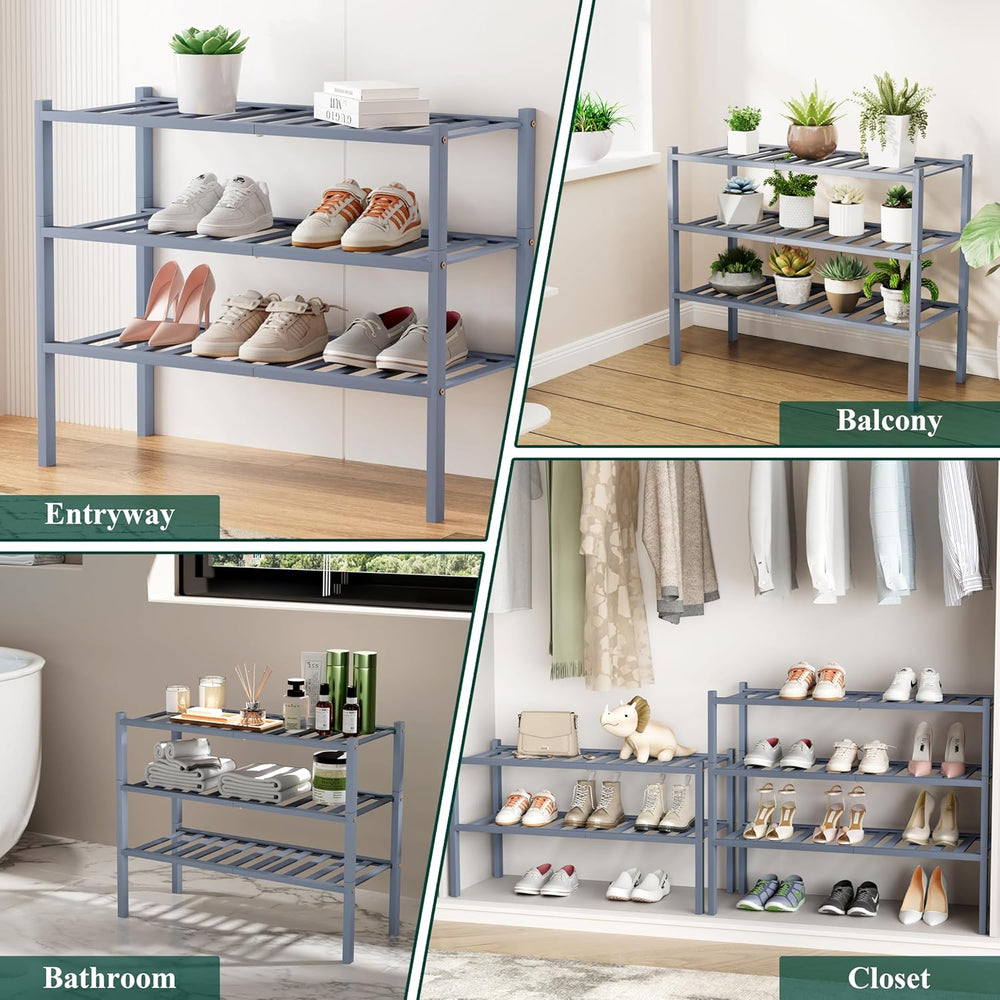 Smiry Bamboo Shoe Rack, 16 Vertical Slats, 5 Tier - 33.7" Wide, Grey