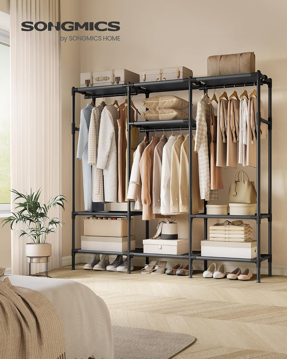 SONGMICS Clothes Rack, Heavy-Duty Wardrobe Closet Organizer