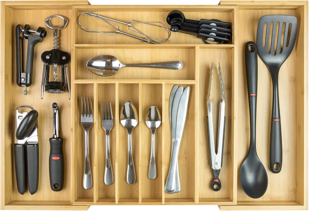 KitchenEdge Silverware & Utensil Drawer Organizer, 14-25 in, Bamboo