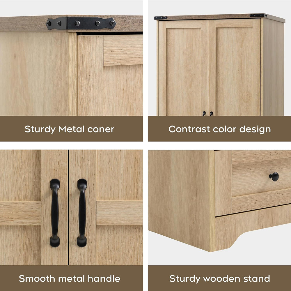 Brafab Wooden Armoire Wardrobe Closet with Drawers, Natural, Set of 2