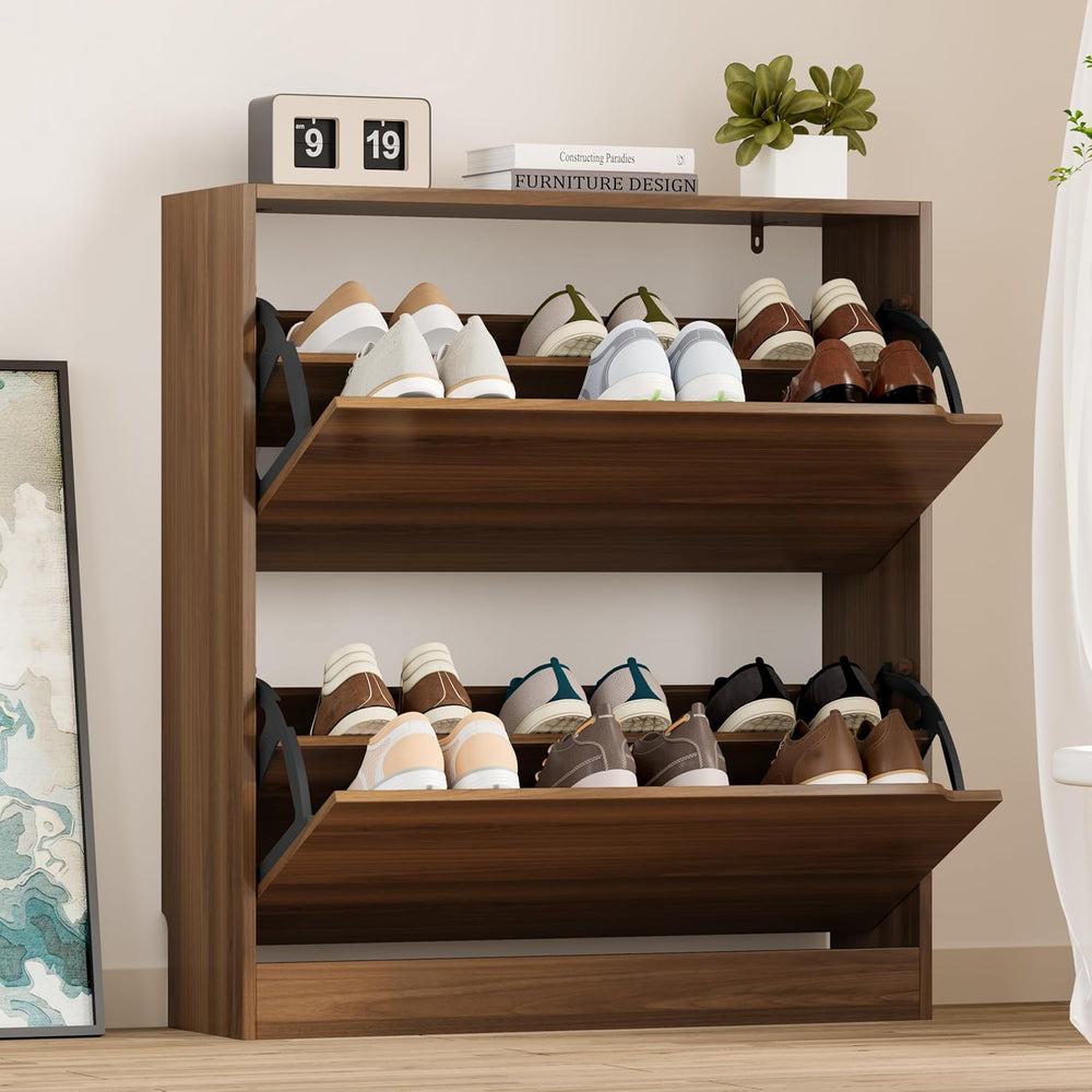 BORNOON Shoe Cabinet with 2 Flip Drawers, Slim Narrow Shoe Storage Cabinet, F...