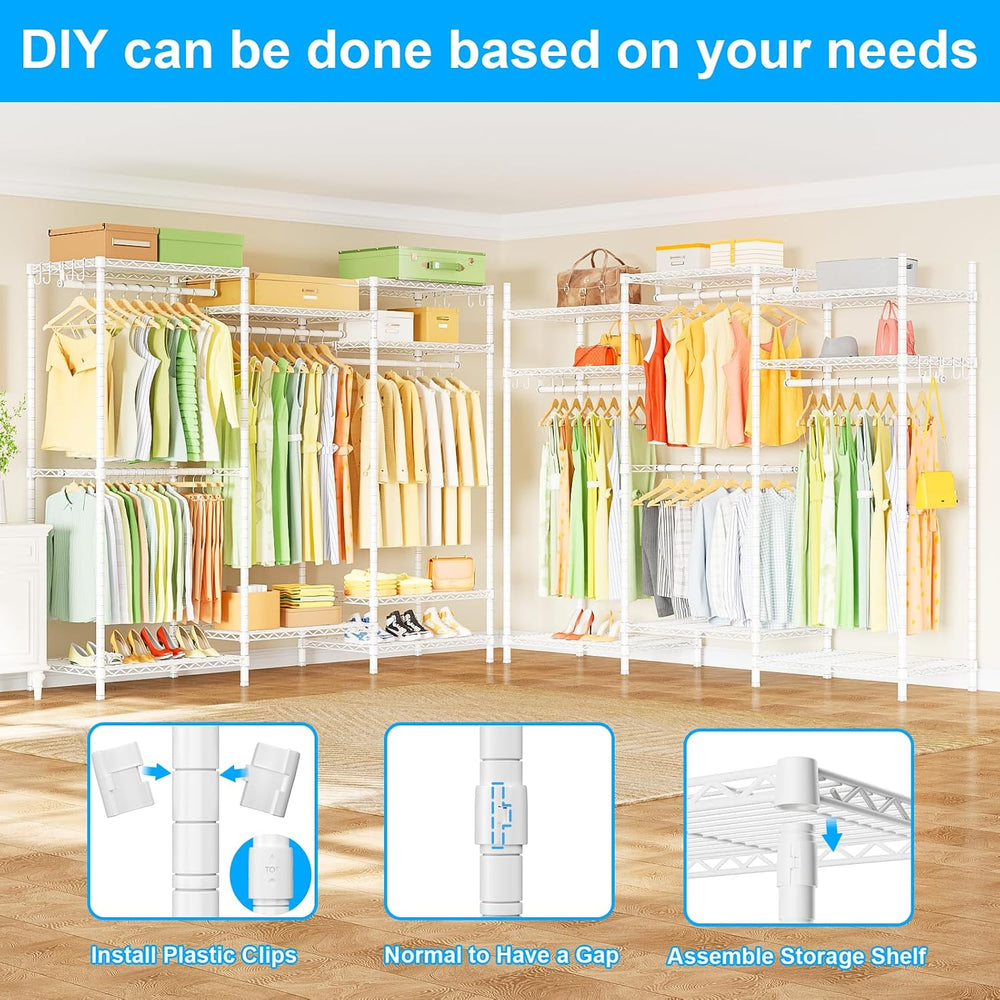 Ulif E13 Heavy Duty Clothes Rack（With 4 Hanger Rods & 8 Shelves） Freestan...