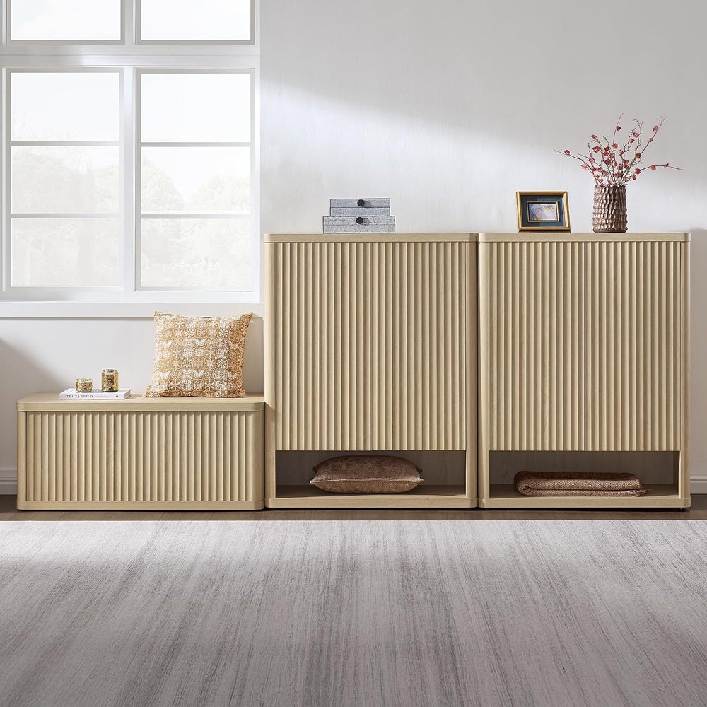 SICOTAS Shoe Cabinet 44 inch Tall Fluted Shoe Cabinet with Doors & 4 Shel...