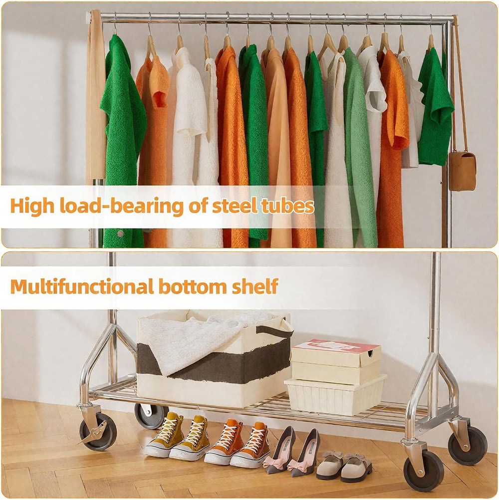 Ekisemio Heavy Duty Rolling Clothes Rack with Wheels and Shelves, 450 lbs Cap...
