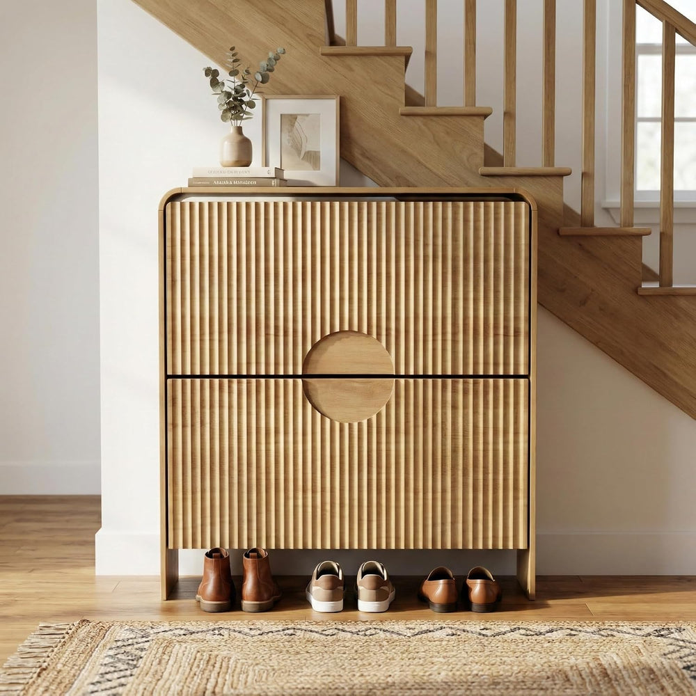 Narrow Shoe Cabinet for Entryway, Fluted Entry Way Shoe Storage Cabinet with ...