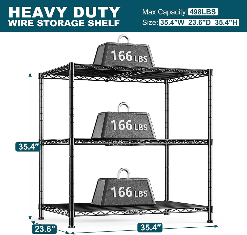 DurayLoly Adjustable 3-Tier Heavy Duty Metal Shelving, Wire Storage Rack