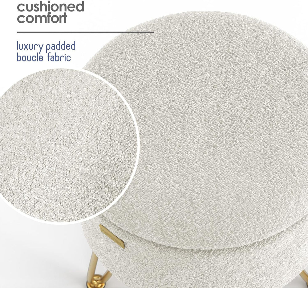 Round Ottoman with Storage, Boucle Storage Ottoman, Foot Stool Ottomans, Make...