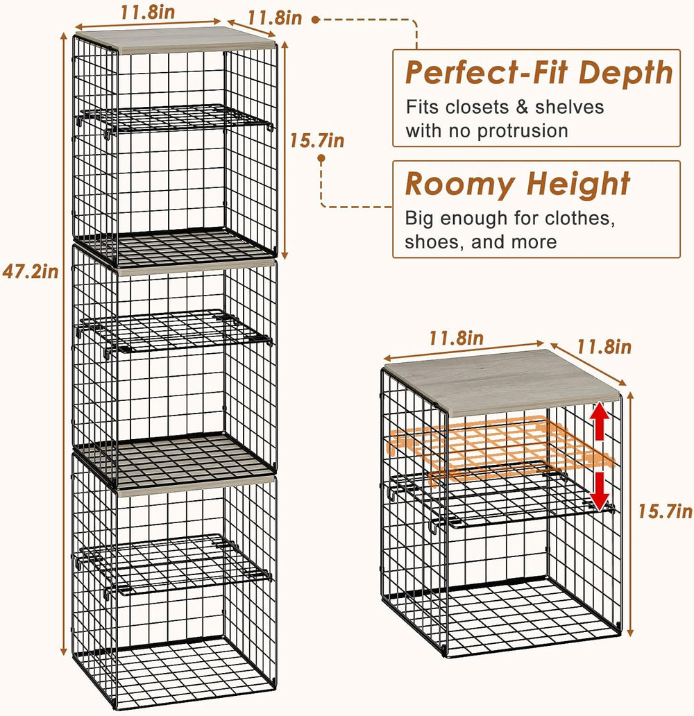 6-Tier Stackable Closet Organizers and Storage Basket, Set of 3 Closet Shelf ...