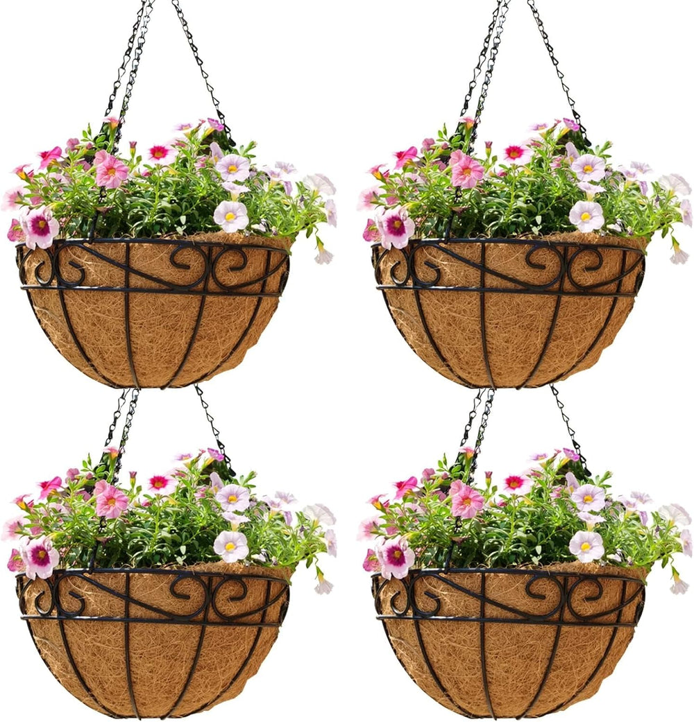 EIMQUVW Outdoor Metal Hanging Planters Basket (4pack, 14 inch) Hanging Basket...