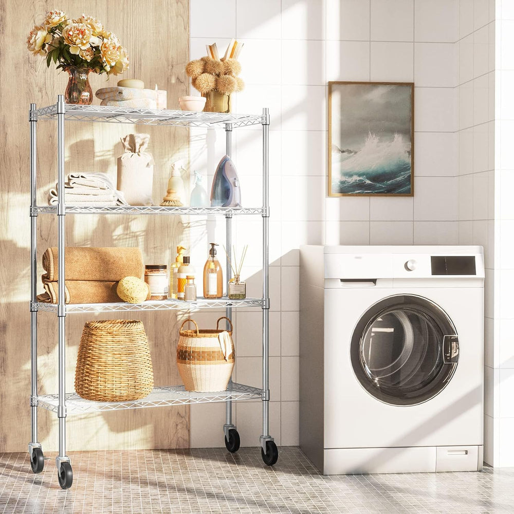 Auslar 4-Shelf Storage Shelves with Casters Heavy Duty 4 Tiers Rolling Cart U...