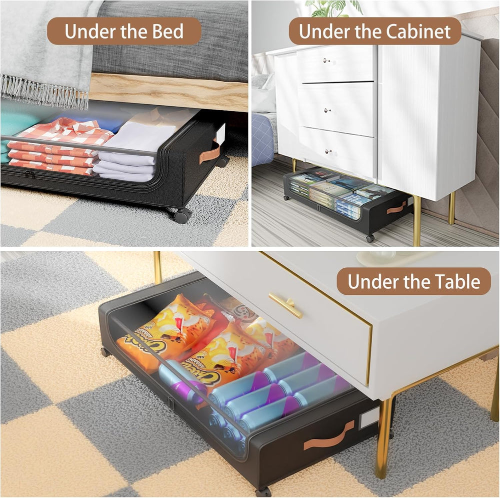 Under Bed Storage with Wheels, UnderBed Storage Containers with Clear Lid and...