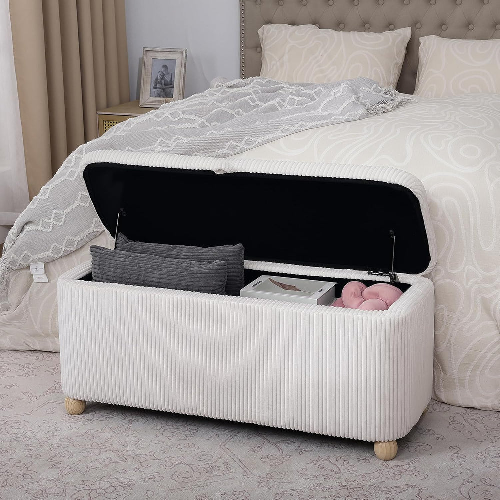Homebeez 39” Corduroy Storage Ottoman Bench with Hinged Lid & Handle