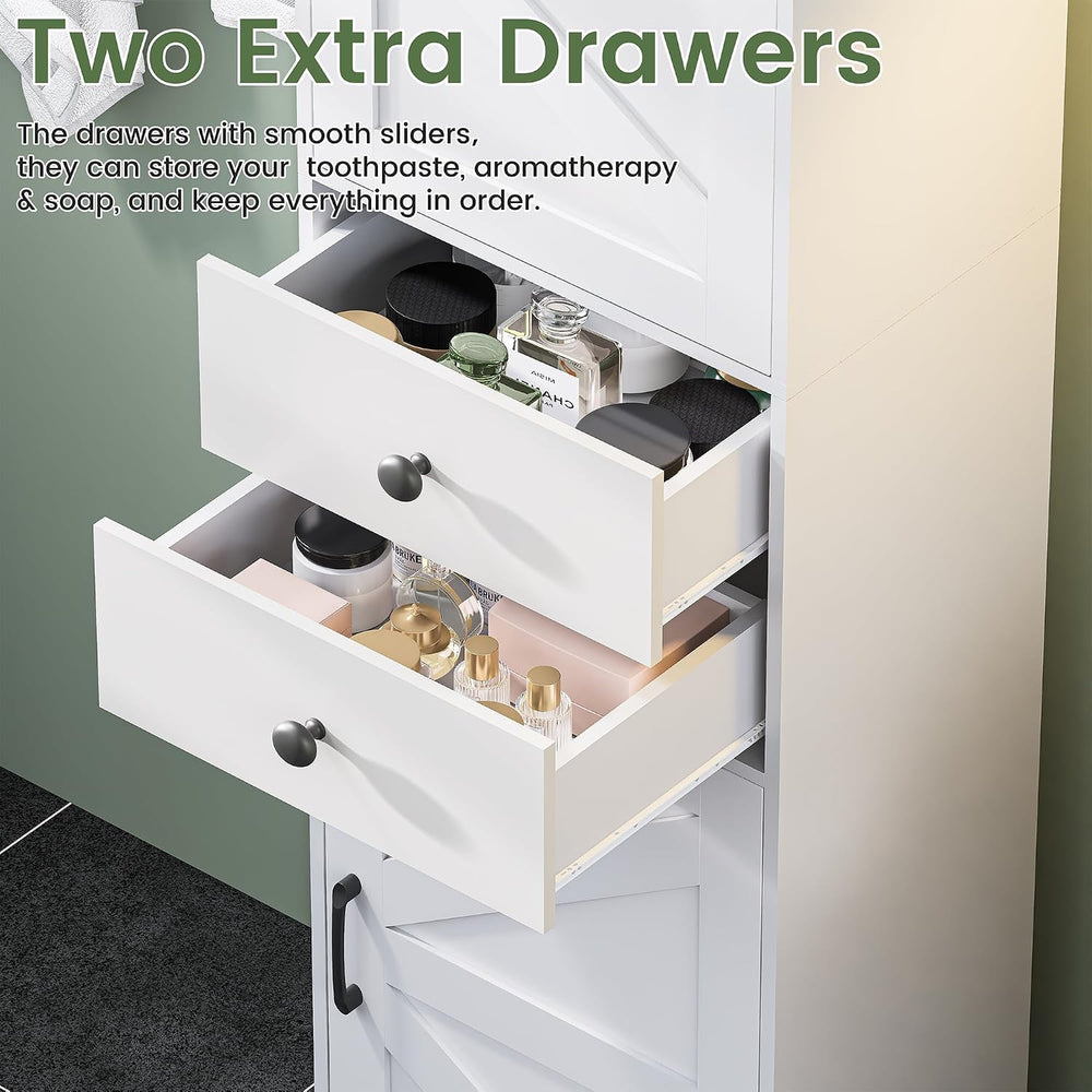 Tall Bathroom Storage Cabinet with 2 Drawers, Farmhouse Narrow Storage Cabine...